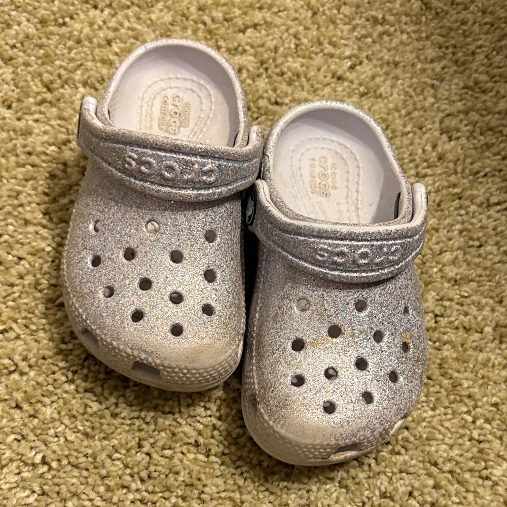 CROCS Kids Sparkly Clogs - Silver